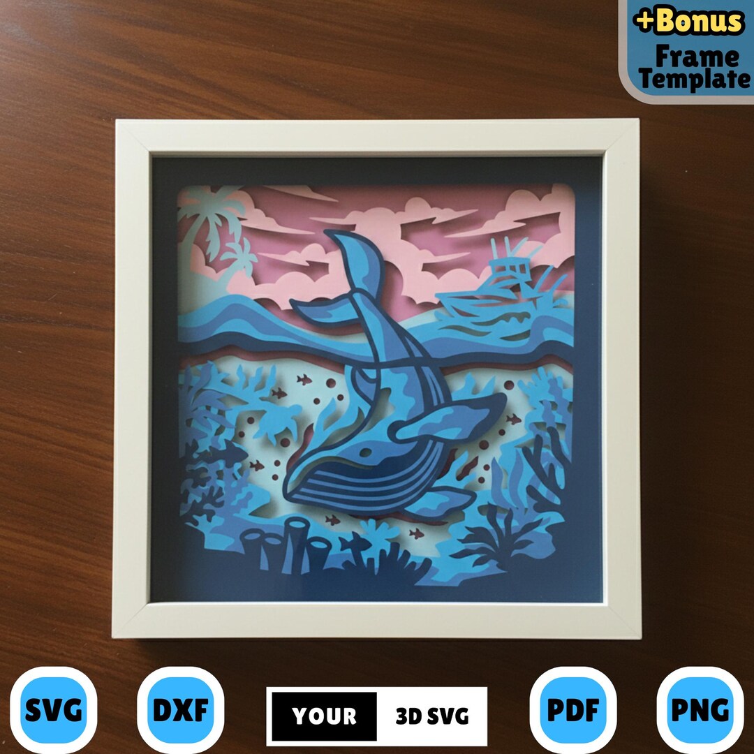 Ocean Whale Shadow Box 3D SVG, Layered Paper Cut Underwater Sea Life ...