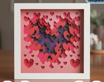 Heart Shapes Shadow Box SVG 3D, Layered Paper Cut Romantic Love Design for Cricut, Valentine day  Lightbox Decor, DIY Partners Craft