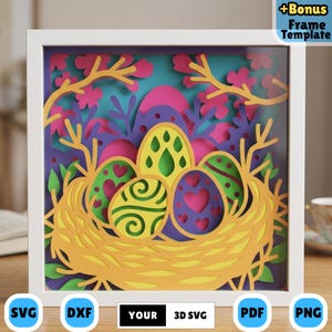 Easter Egg Nest Shadow Box SVG, 3D Layered Spring Papercut Design, Floral Egg Scene Art, Shadow Box Template for Cricut Lightbox