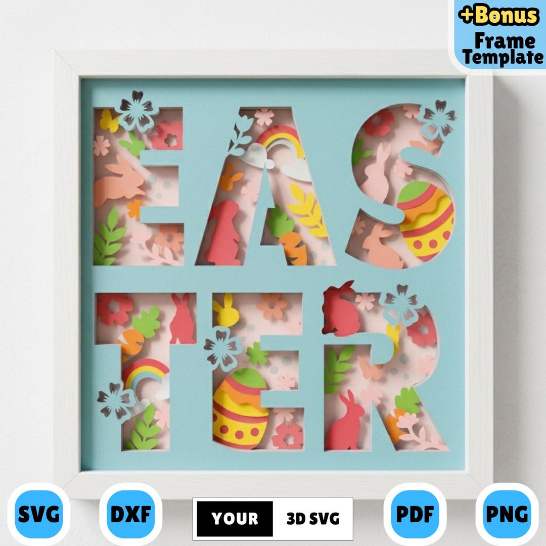 3D Easter Bunny Shadow Box SVG, Cute Spring Floral Layered Papercut ...