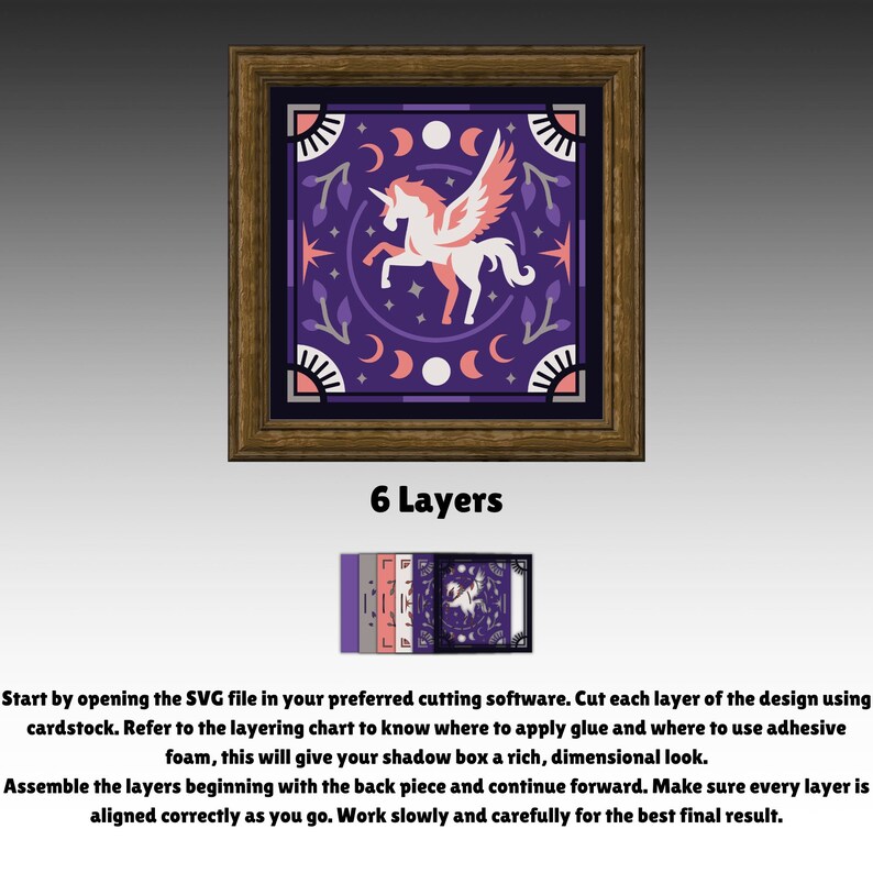 Mystical Pegasus 3D Shadow Box SVG, Winged Unicorn Paper Cut Lightbox ...