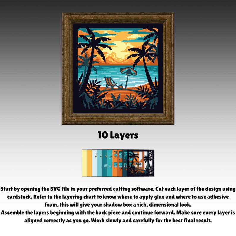 Tropical Beach Sunset Shadow Box SVG, Seaside Vacation Layered Paper ...