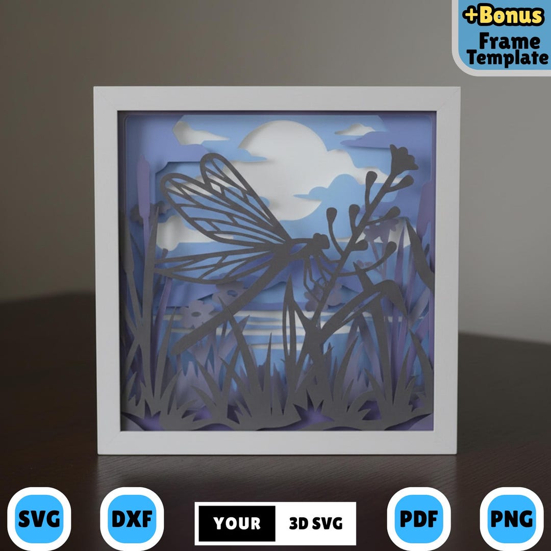 Wetland Spring Box Dragonfly Wetland Shadow Box 3D SVG, Layered Paper Cut Nature Scene ...