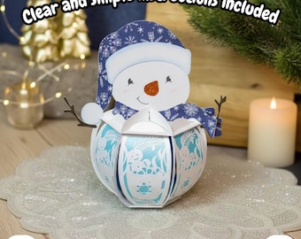 Snowman Lantern PDF, SVG, Studio Template, DIY Christmas Paper Cut Template, Christmas Lantern for Home Decorations, 3D Winter Lantern svg