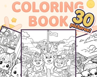 Kawaii Coloring Pages | 30 Pages | Cute Coloring Pages | For Kids and Adults | Digital Download