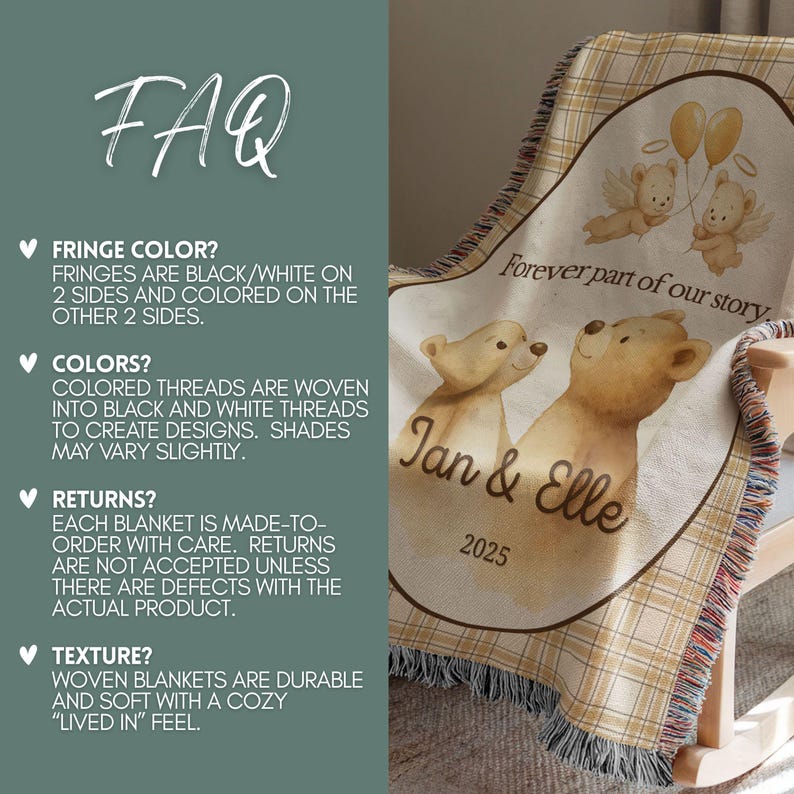 Custom Twin Baby Loss Memorial Woven Blanket, Personalized Keepsake Multiple Baby Loss Gift, Angel Baby Supportive Miscarriage Gift, Stillborn Miscarriage Keepsake Two Baby Pregnancy Loss