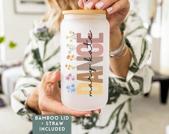 Custom Frosted Glass Tumbler Gift For Dance, Personalized Dancer Gift Glass Can, Iced Coffee Cup, Dance Tumbler, Gift for Dance Students