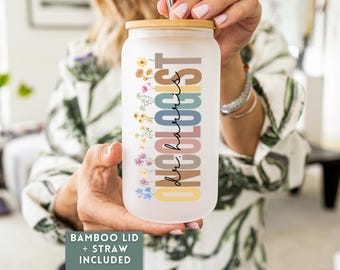 Custom Frosted Glass Tumbler Gift For Oncologist, Personalized Oncologist Glass Can, Iced Coffee Oncologist Tumbler, Cancer Doctor Gift