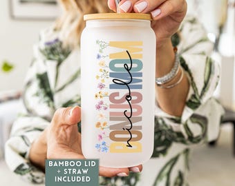 Custom Frosted Glass Tumbler Gift For Bonus Mom, Personalized Stepmom Glass Can, Iced Coffee Bonus Mom Tumbler, Step Mom, Foster Mom Gift