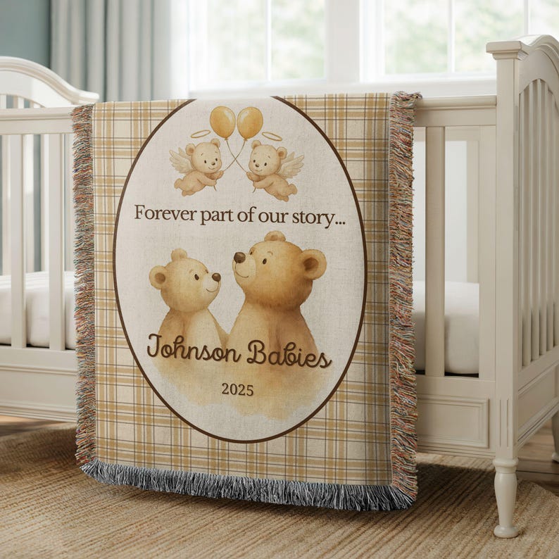 Custom Twin Baby Loss Memorial Woven Blanket, Personalized Keepsake Multiple Baby Loss Gift, Angel Baby Supportive Miscarriage Gift, Stillborn Miscarriage Keepsake Two Baby Pregnancy Loss