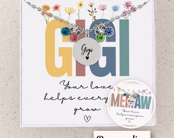 Custom Gigi Necklace With Birthstones, Gift Idea For Grandma, Mimi Jewelry, Gigi Gift, Nonna Gift, Grandmother Gift From Grandkids