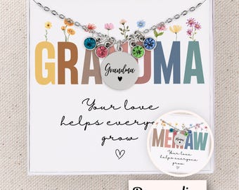 Custom Grandma Necklace With Birthstones, Gift Idea For Grandma, Mimi Jewelry, Gigi Gift, Nonna Gift, Grandmother Gift From Grandkids