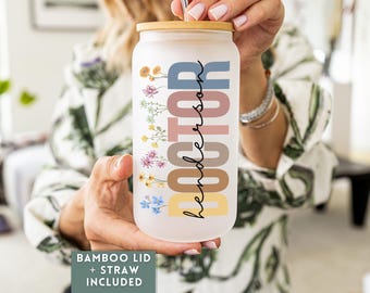 Custom Frosted Glass Tumbler Gift For Doctor, Personalized Doctor Glass Can, Iced Coffee Cup, Dr. Tumbler, Doctor Appreciation, OBGYN