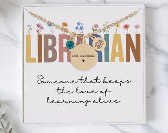 Personalized Gift For Librarian, Custom Librarian Necklace, Library Book Jewelry, School Librarian Appreciation Thank You Gift