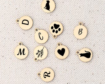 Necklace Initial Charm Add-ons, Name Initial Charms For Necklace, Symbol Charms For Pendant Necklace, Gold or Silver Plated Stainless Steel