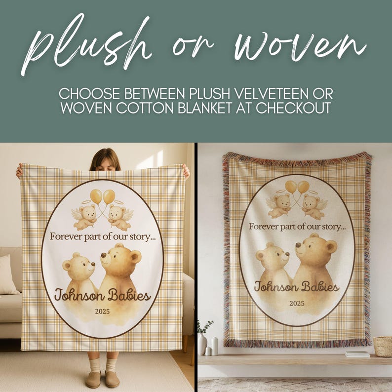 Custom Twin Baby Loss Memorial Woven Blanket, Personalized Keepsake Multiple Baby Loss Gift, Angel Baby Supportive Miscarriage Gift, Stillborn Miscarriage Keepsake Two Baby Pregnancy Loss