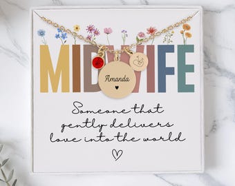 Personalized Midwife Necklace, Home Birth Worker Gift, Midwife Jewelry, Midwife Grad Gift, Midwife Week Gift, Midwifery Doula Thank You Gift
