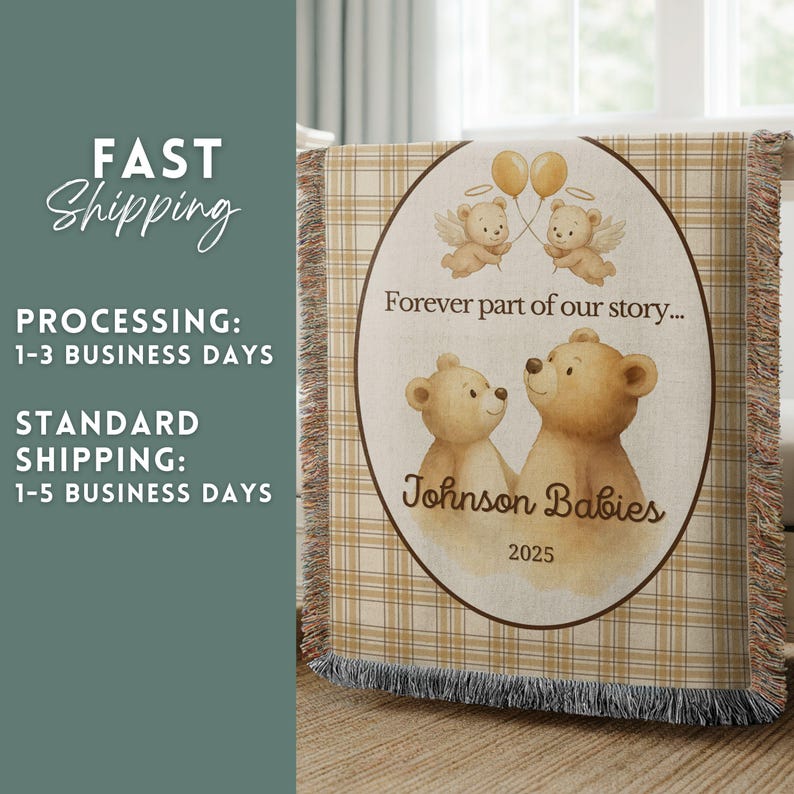 Custom Twin Baby Loss Memorial Woven Blanket, Personalized Keepsake Multiple Baby Loss Gift, Angel Baby Supportive Miscarriage Gift, Stillborn Miscarriage Keepsake Two Baby Pregnancy Loss