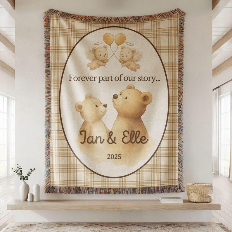 Custom Twin Baby Loss Memorial Woven Blanket, Personalized Keepsake Multiple Baby Loss Gift, Angel Baby Supportive Miscarriage Gift, Stillborn Miscarriage Keepsake Two Baby Pregnancy Loss