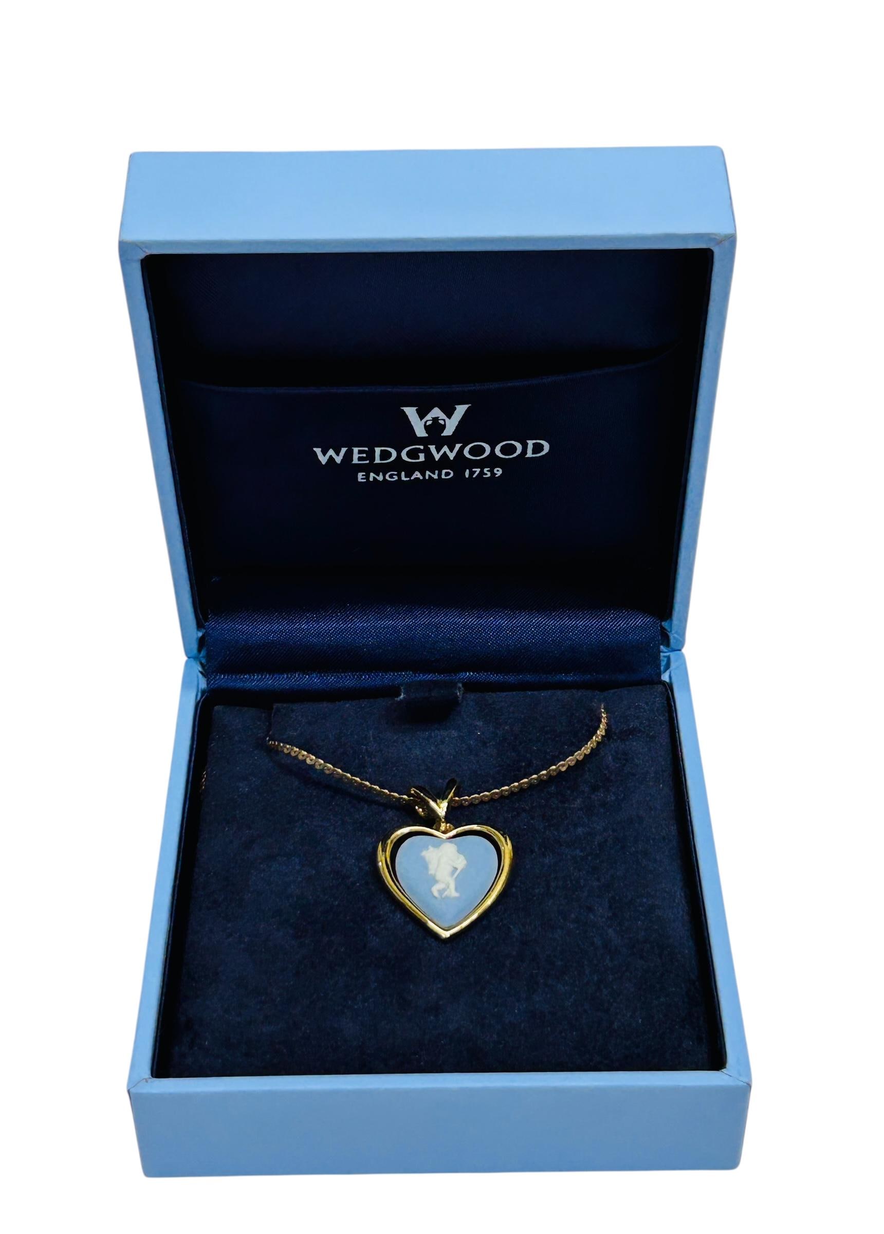 Wedgwood Jasperware Necklace, Pale Blue Cupid Heart, Gold Plated 