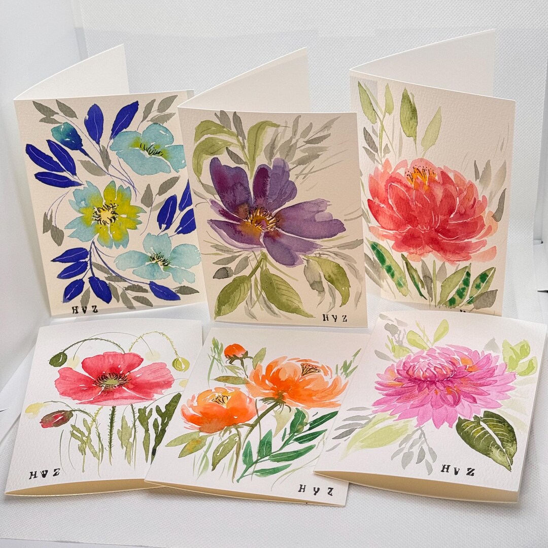 Hand-painted Floral Watercolor 4”x6” Card Set of 20 Cards With 20 ...