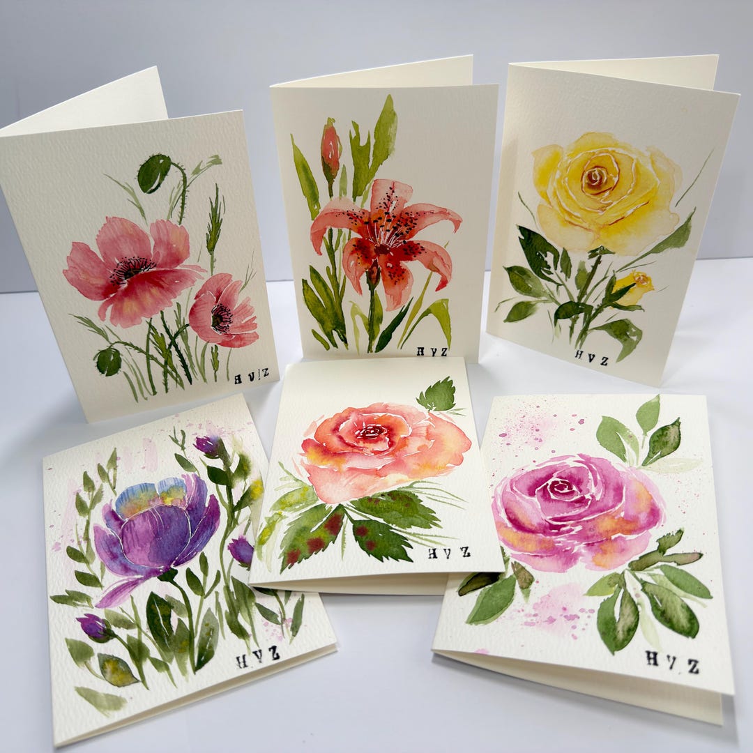 Original Hand Painted Watercolor Greeting Cards. Set of 6 - Etsy