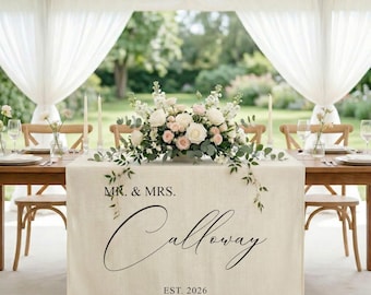 Wedding Table Runner, Custom Linen Banner, Personalized Name Decor, Sweetheart Table Styling, Reception Sign