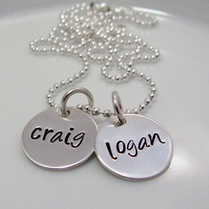 Sterling silver name charms-  HAND STAMPED- personalized necklace for mom-kids name charms-
