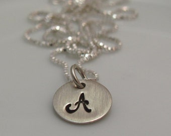 Silver Initial necklace- Hand stamped Sterling Silver- Teeny Tiny Initial