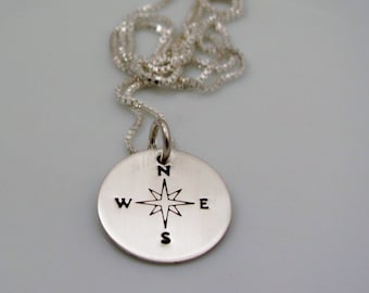 COMPASS charm necklace-Hand Stamped Jewelry - Personalized Necklace - graduation gift