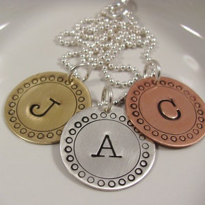 Mixed Metal Personalized Initial Jewelry - Hand Stamped Necklace-silver copper brass - SIGNIFICANT CIRCLES
