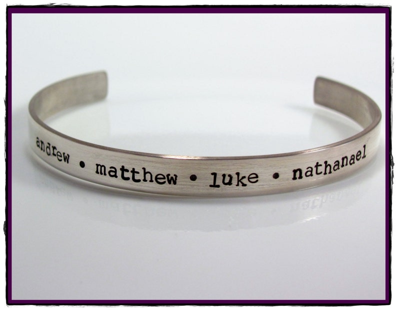 Sterling Silver Hand Stamped Adjustable wide Cuff Bracelet Personalized With Your Words image 1