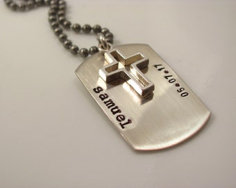 LND Mens Stainless Steel Gold PVD Dog Tag Crucifix Pendant W/Chain LND Mens Stainless Steel Gold PVD Dog Tag Crucifix Pendant W/Chain