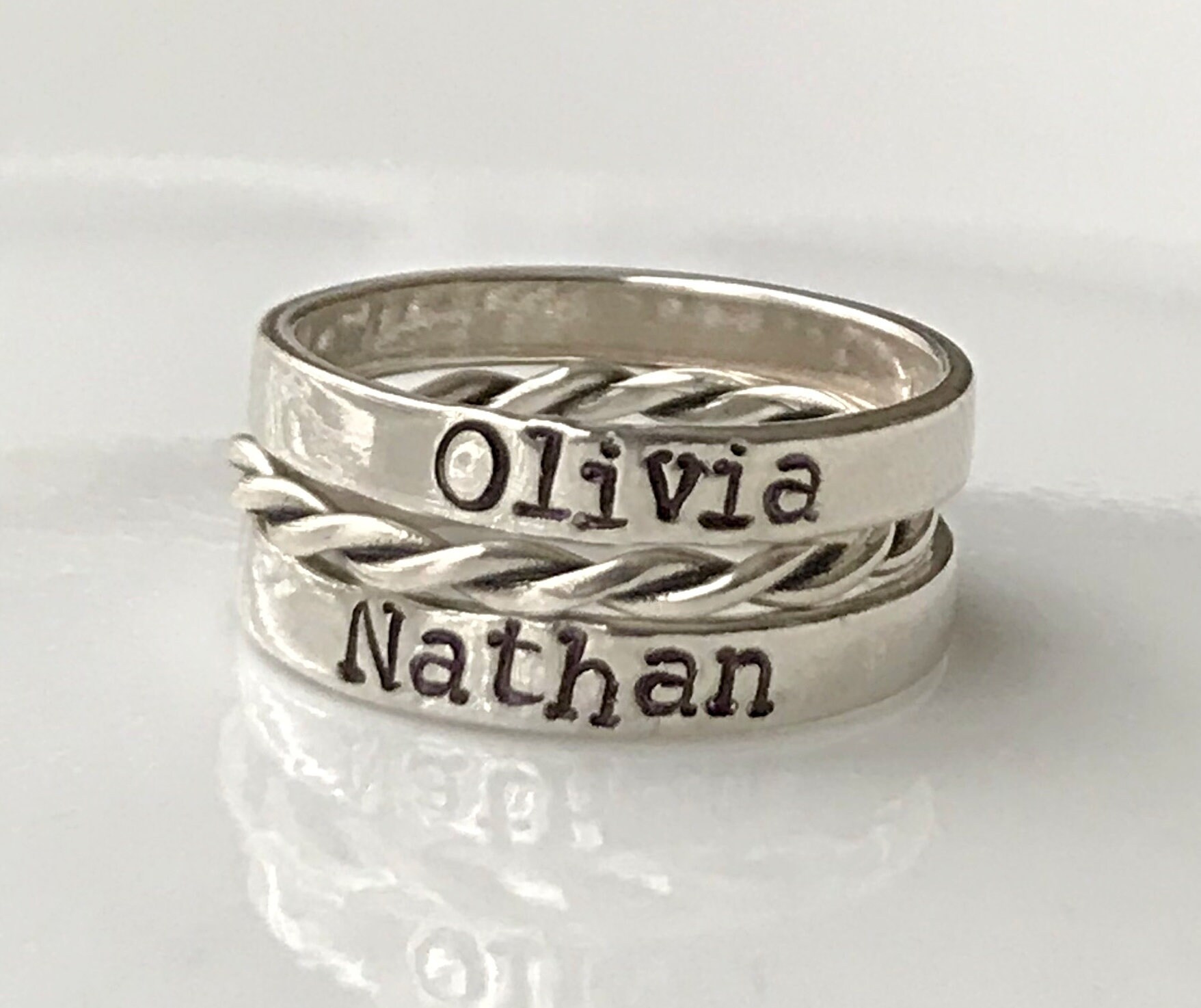 Engraved Couple Name Silver Ring | Silver Box Original
