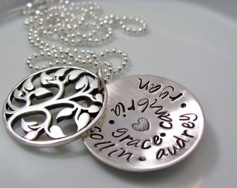 Family TREE of LIFE LOCKET- Sterling Silver Hand Stamped Necklace with Family Tree Charm- personalized grandmother gift-custom family tree