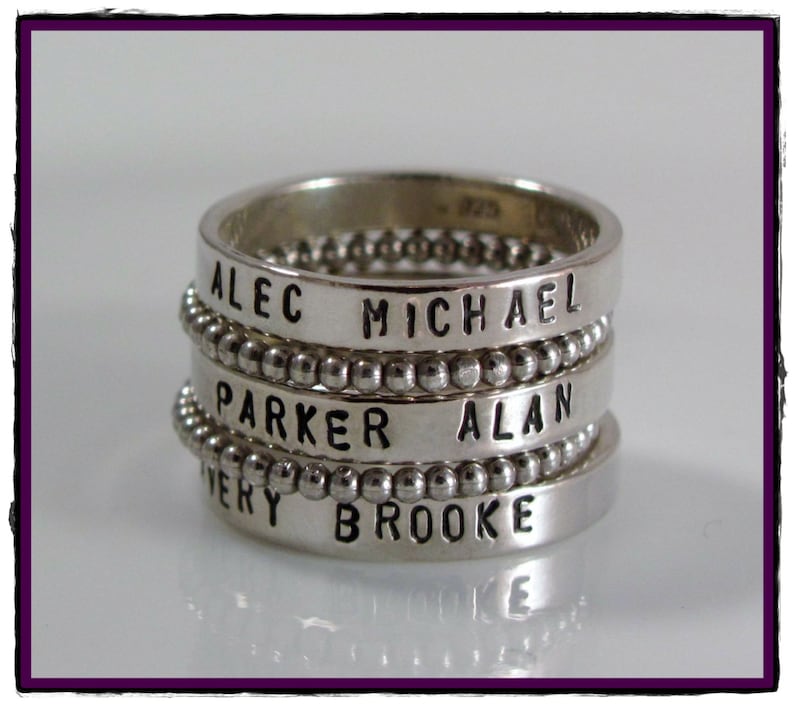 Sterling Silver Stacking Name Ring Personalized Ring SET OF 5 Etsy