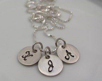 Hand Stamped Tiny Initial necklace- Sterling Silver- Teeny Tiny Initials