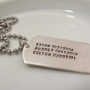 Hand Stamped  Sterling Silver Dog Tag- SMALL DOG TAG- Men's Personalized Custom Sterling Silver