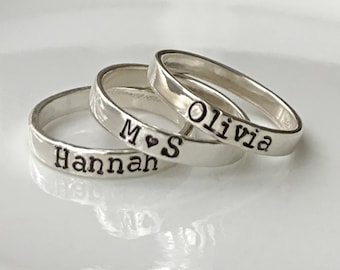 Stackable name ring, Sterling Silver, personalized, Hand Stamped,