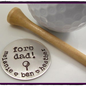 GOLF BALL MARKER or Pocket Token - Custom Sterling Silver Hand Stamped Golf Ball Marker For Dad