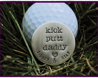 Personalized GOLF BALL MARKER -Custom Sterling Silver Hand Stamped Golf Ball Marker For golfer Dad and Grandpa