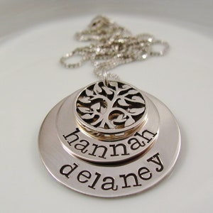 FAMILY TREE of life-Hand-stamped custom family tree necklace-sterling silver personalized- personalized gift for mom
