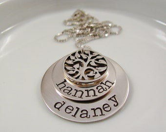 FAMILY TREE of life-Hand-stamped custom family tree necklace-sterling silver personalized- personalized gift for mom