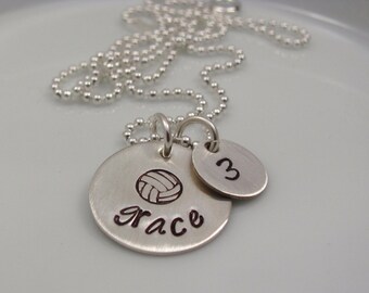 VOLLEYBALL MOM-Sterling Silver Custom Personalized Hand Stamped Volleyball number Necklace- volleyball gift