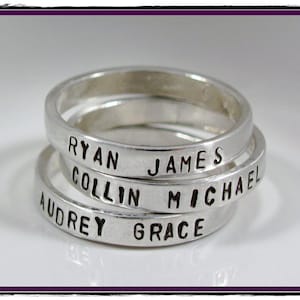 Silver Personalized ring- custom Hand Stamped sterling silver stackable Ring Size 5-10