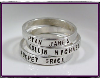 Hand Stamped Personalized Name ring- custom stackable sterling silver Sizes 5,6,7,8,9,10