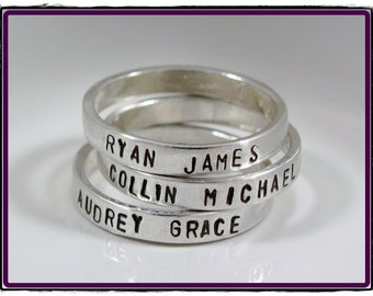 Silver Personalized ring- custom Hand Stamped sterling silver stackable Ring Size 5-10