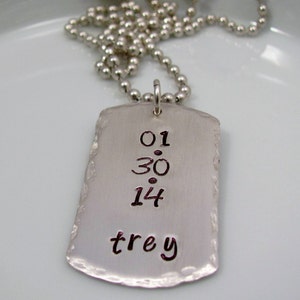 Hand Stamped Sterling Silver DOG TAG- Men&#39;s Personalized Custom gift