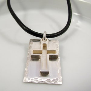 Mens sterling silver cross- Christian gift-HAMMERED CROSS TAG -confirmation gift first communion gift for boys
