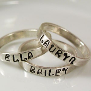 Hand stamped Ring-Sterling Silver Stackable Ring - Size 5-10-Personalized name ring-Gift for mom-Name stack ring